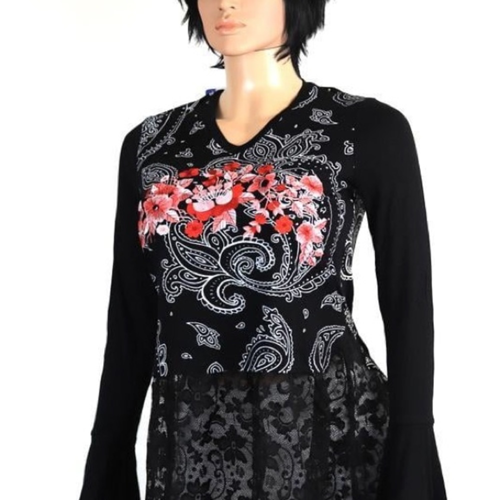 Desigual tricot shirt/tunic embroidery and lace size S